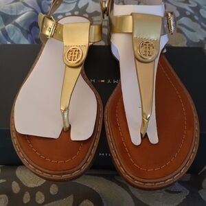 Tommy Hilfiger Gold and White Women's Sandals